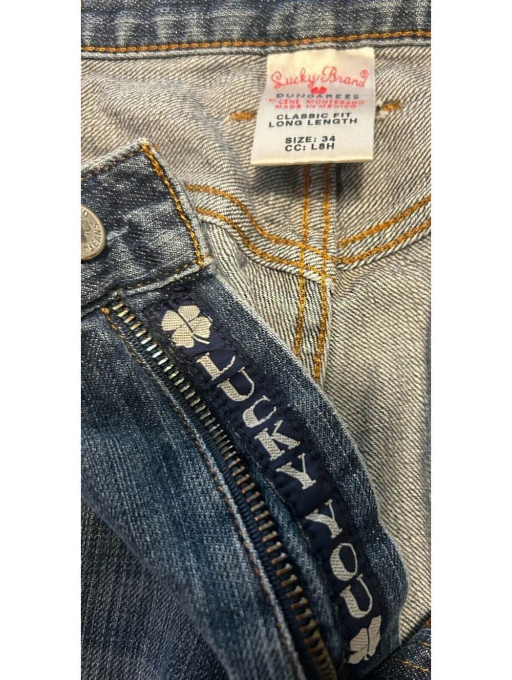Lucky Brand Dungarees Classic Fit Long Length Distressed Jeans Size 34 x 30